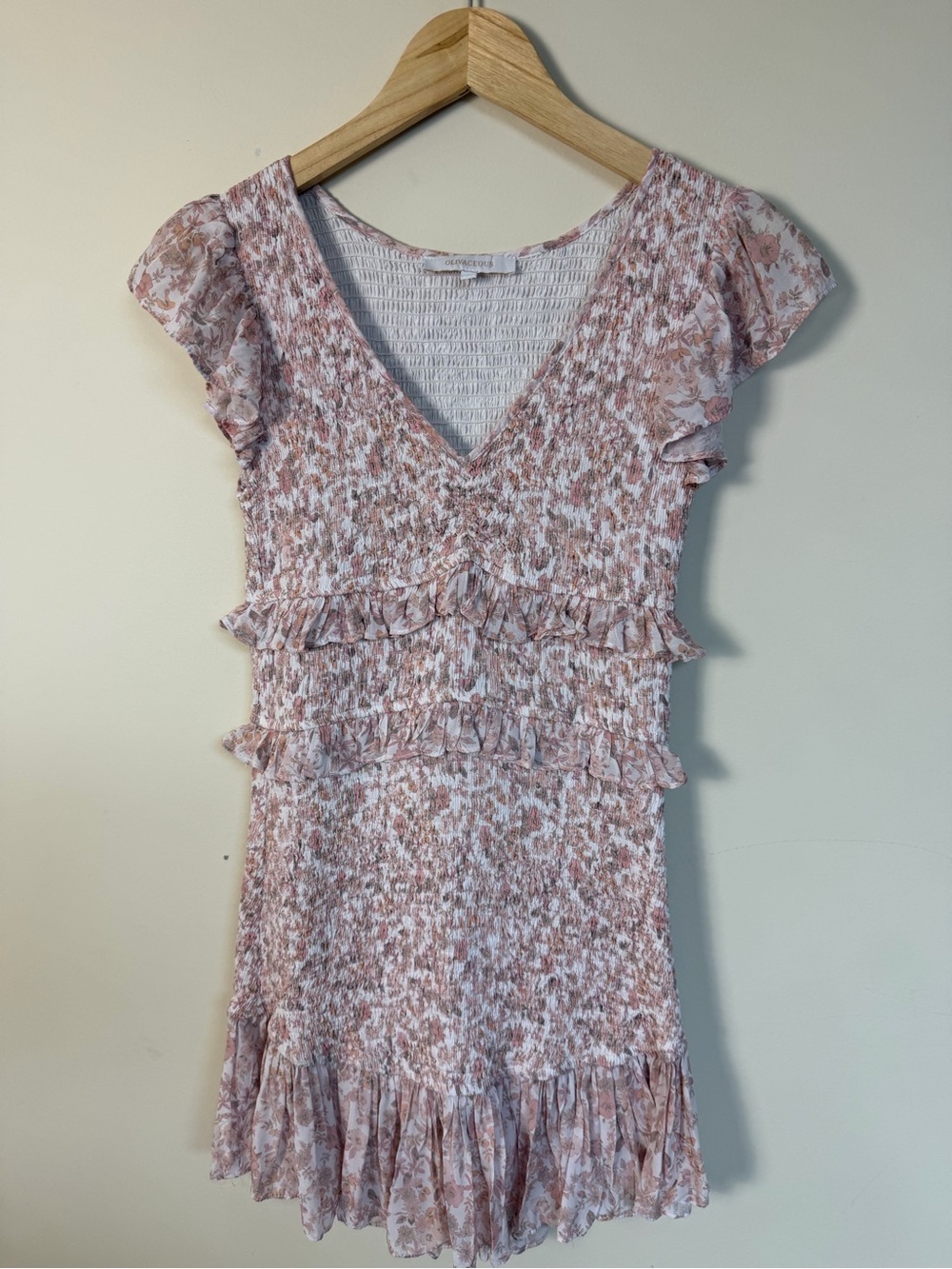 Olivaceous Pink Floral Ruffle Mini Dress